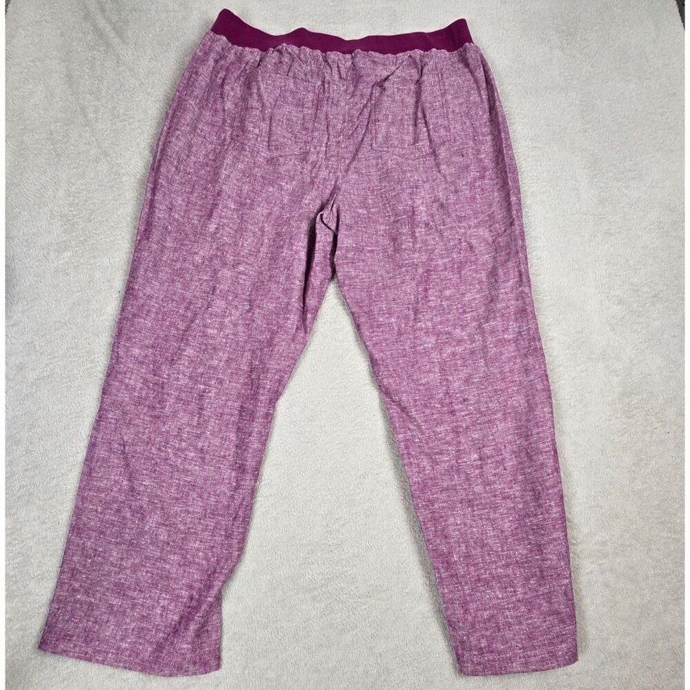 Woman Within Linen Blend Pants Womens Size 22 PETITE Purple Plus Pull On Summer - Picture 2 of 12